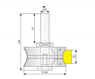 Фреза концевая для обработки радиуса на контуре детали толщиной до 32 мм