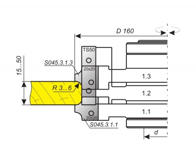 Фрезы для обработки кромок деталей толщиной 15…50 мм c фасками R2…R6