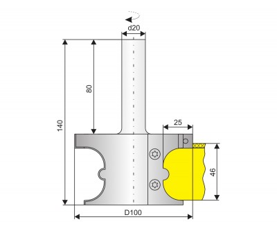 Фреза концевая для профильной обработки ламинированных плит толщиной 46 мм