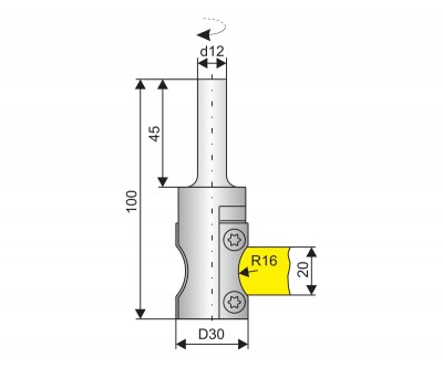 Фреза концевая для обработки радиуса на контуре детали толщиной до 20 мм