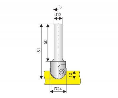Фреза концевая для обработки полукруглого паза глубиной до 12 мм