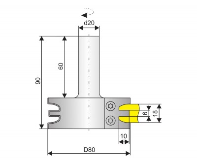 Фреза концевая для обработки профиля и паза дверной филенки толщиной 18 мм