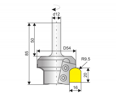 Фреза концевая для обработки профиля штапика 16х20 мм