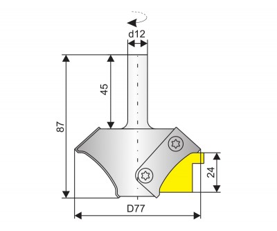 Фреза концевая для обработки профиля штапика высотой 24 мм